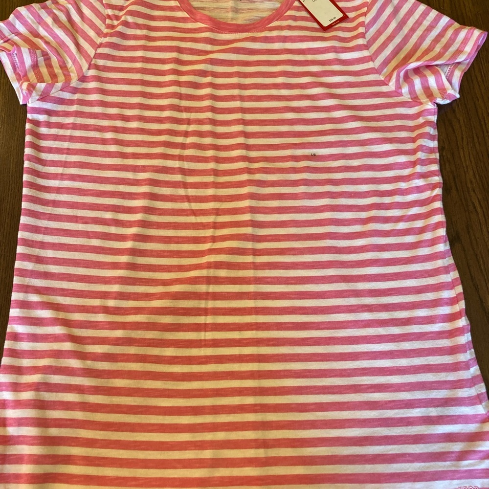IZOD Pink & White Stripe Tee, Size L, NWT